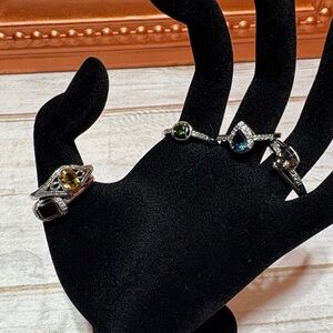 JTV Silver Ring Set with Yellow, Green, and Blue Gemstones